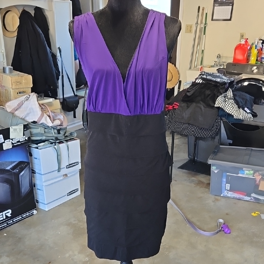 Enfocus Studio Purple and Black V-neck Dress